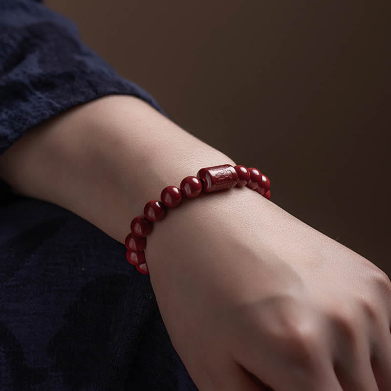 Wear FengShui Natural Cinnabar Heart Sutra Blessing Bracelet