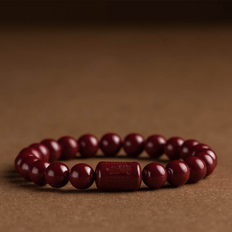Wear FengShui Natural Cinnabar Heart Sutra Blessing Bracelet