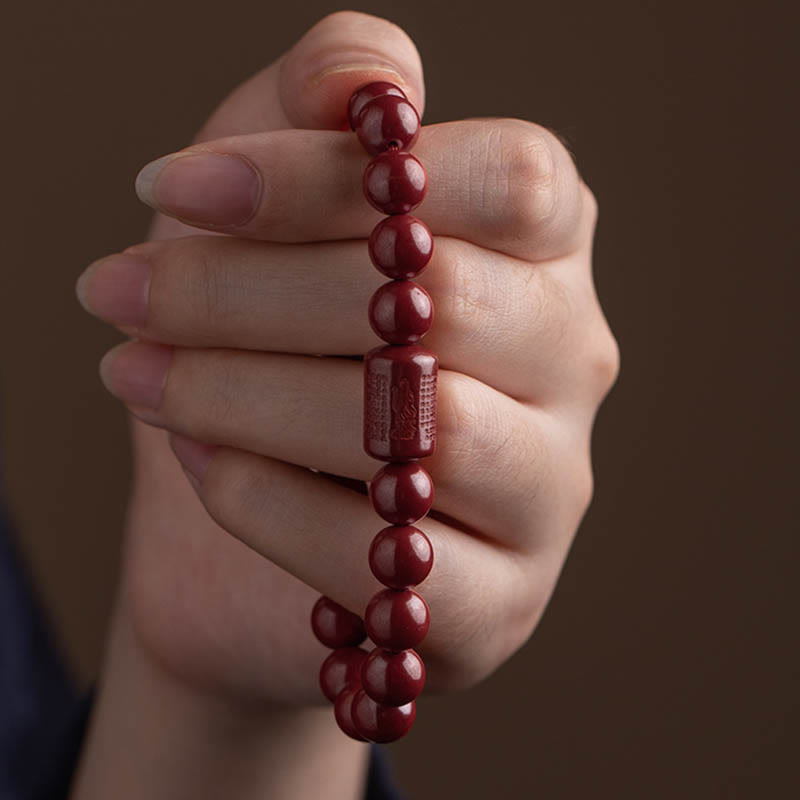 Wear FengShui Natural Cinnabar Heart Sutra Blessing Bracelet