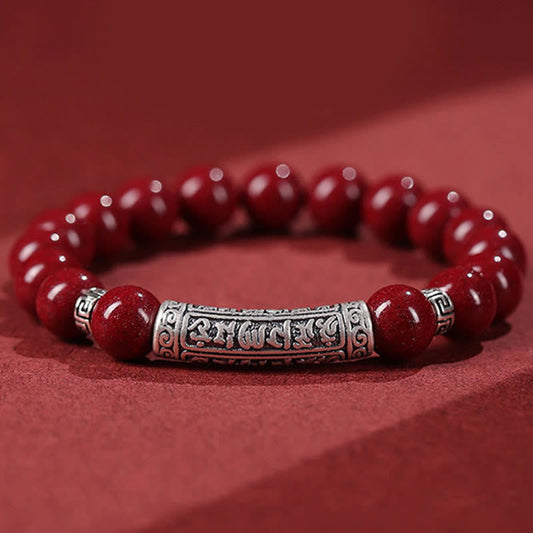 Wear FengShui Cinnabar 999 Sterling Silver Six True Words Blessing Bracelet