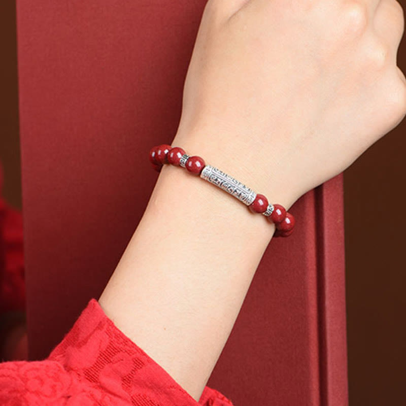 Wear FengShui Cinnabar 999 Sterling Silver Six True Words Blessing Bracelet