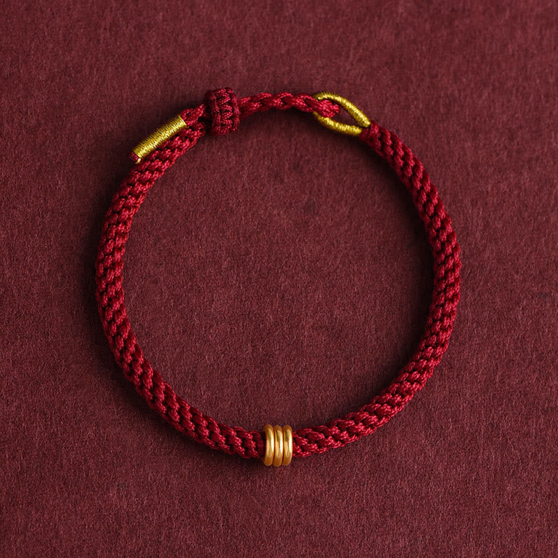 Wear FengShui 999 Gold Triple Ring Design Handmade Connection Braided Rope Bracelet