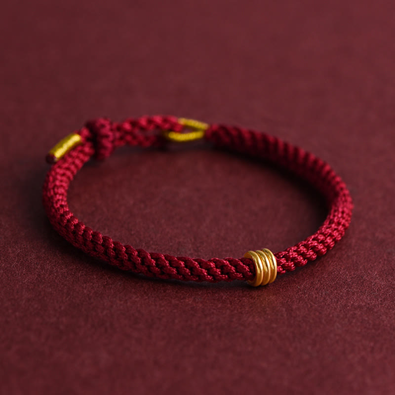 Wear FengShui 999 Gold Triple Ring Design Handmade Connection Braided Rope Bracelet