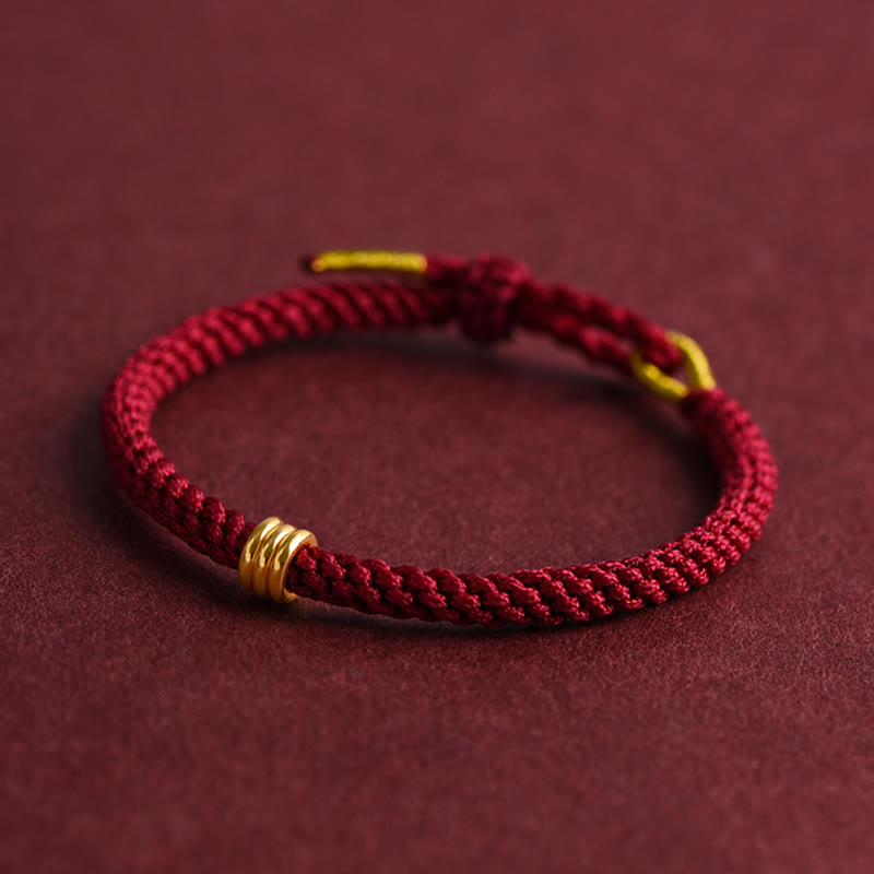 Wear FengShui 999 Gold Triple Ring Design Handmade Connection Braided Rope Bracelet