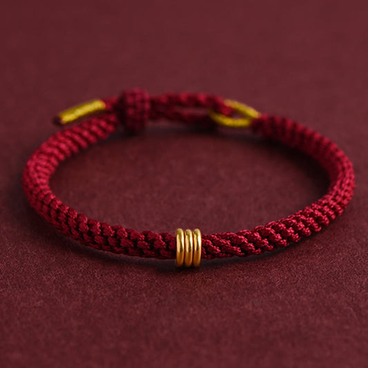 Wear FengShui 999 Gold Triple Ring Design Handmade Connection Braided Rope Bracelet