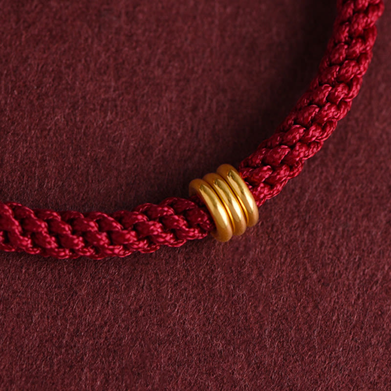 Wear FengShui 999 Gold Triple Ring Design Handmade Connection Braided Rope Bracelet