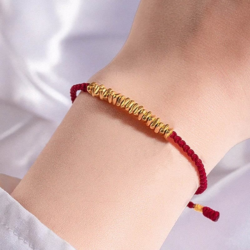 Wear FengShui 999 Gold Small Gold Pieces Design Handmade Protection Braided Rope Bracelet