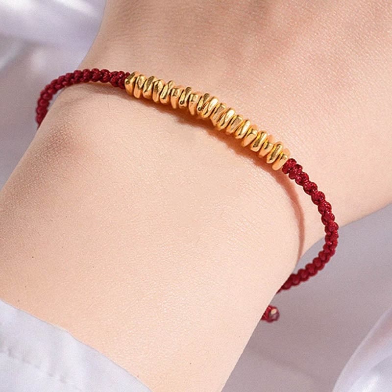 Wear FengShui 999 Gold Small Gold Pieces Design Handmade Protection Braided Rope Bracelet