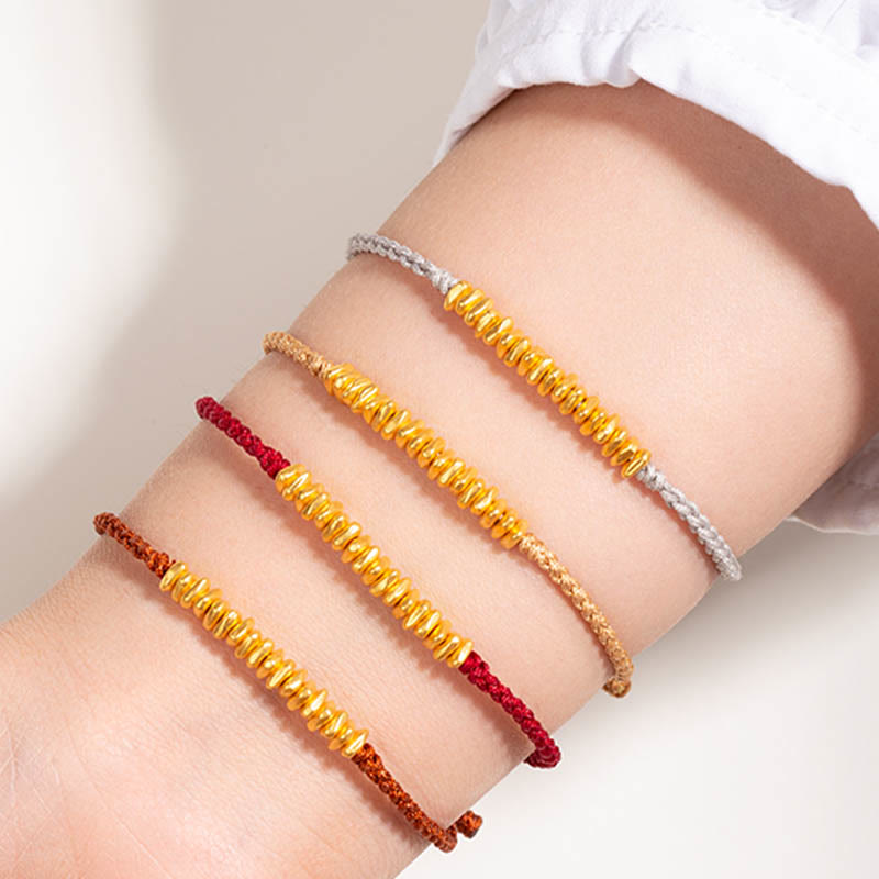 Wear FengShui 999 Gold Small Gold Pieces Design Handmade Protection Braided Rope Bracelet