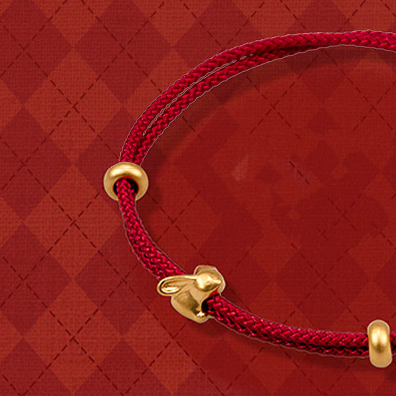 Wear FengShui 999 Gold Small Lucky Rabbit Osmanthus Design Handmade Luck Braided Rope Bracelet