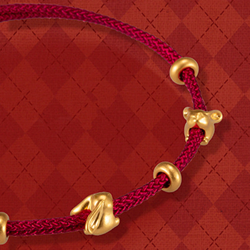 Wear FengShui 999 Gold Small Lucky Rabbit Osmanthus Design Handmade Luck Braided Rope Bracelet