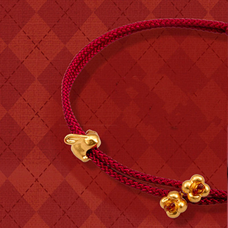 Wear FengShui 999 Gold Small Lucky Rabbit Osmanthus Design Handmade Luck Braided Rope Bracelet