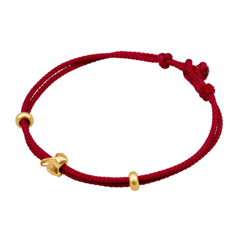 Wear FengShui 999 Gold Small Lucky Rabbit Osmanthus Design Handmade Luck Braided Rope Bracelet