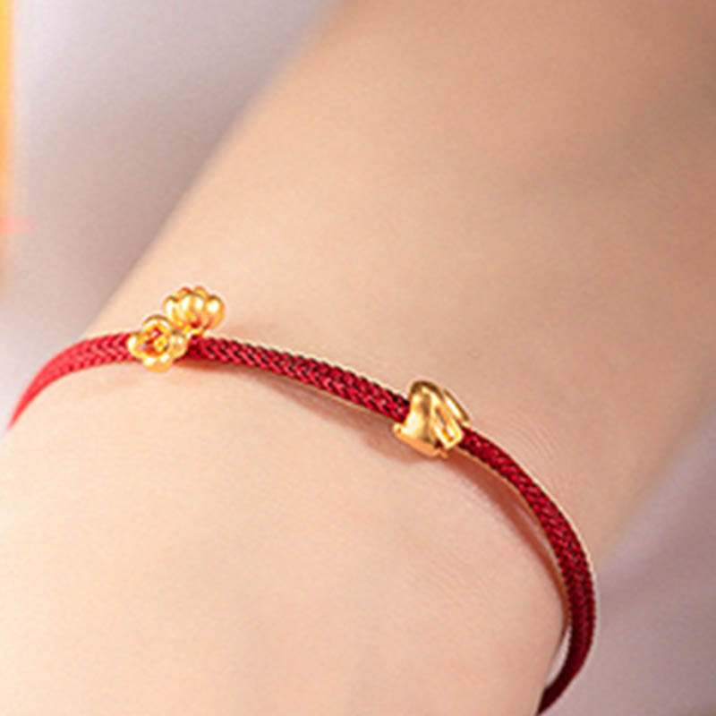 Wear FengShui 999 Gold Small Lucky Rabbit Osmanthus Design Handmade Luck Braided Rope Bracelet