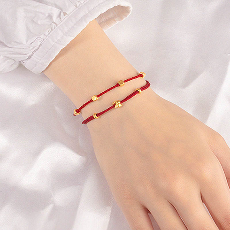 Wear FengShui 999 Gold Small Lucky Rabbit Osmanthus Design Handmade Luck Braided Rope Bracelet