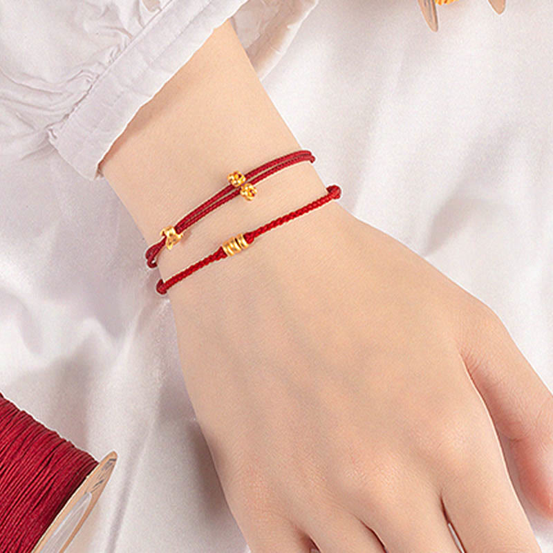 Wear FengShui 999 Gold Small Lucky Rabbit Osmanthus Design Handmade Luck Braided Rope Bracelet