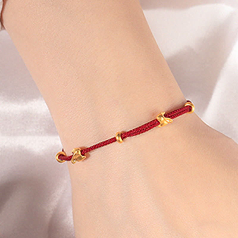 Wear FengShui 999 Gold Small Lucky Rabbit Osmanthus Design Handmade Luck Braided Rope Bracelet