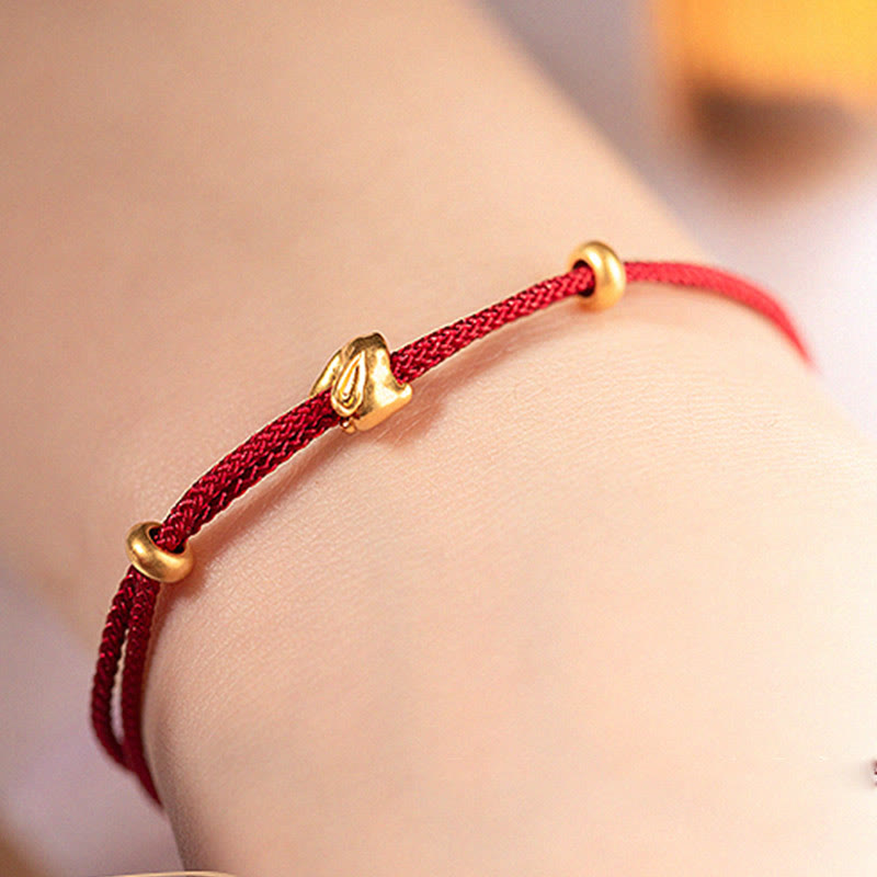 Wear FengShui 999 Gold Small Lucky Rabbit Osmanthus Design Handmade Luck Braided Rope Bracelet