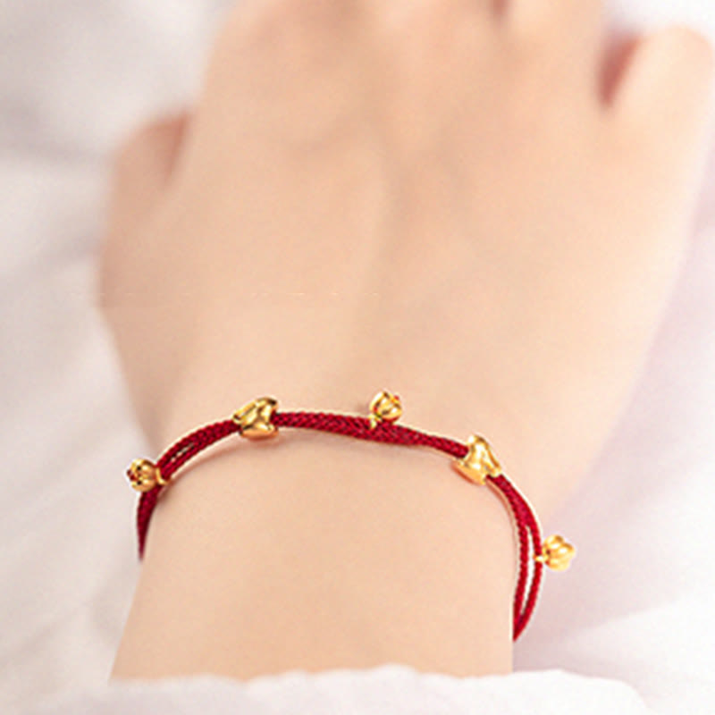 Wear FengShui 999 Gold Small Lucky Rabbit Osmanthus Design Handmade Luck Braided Rope Bracelet