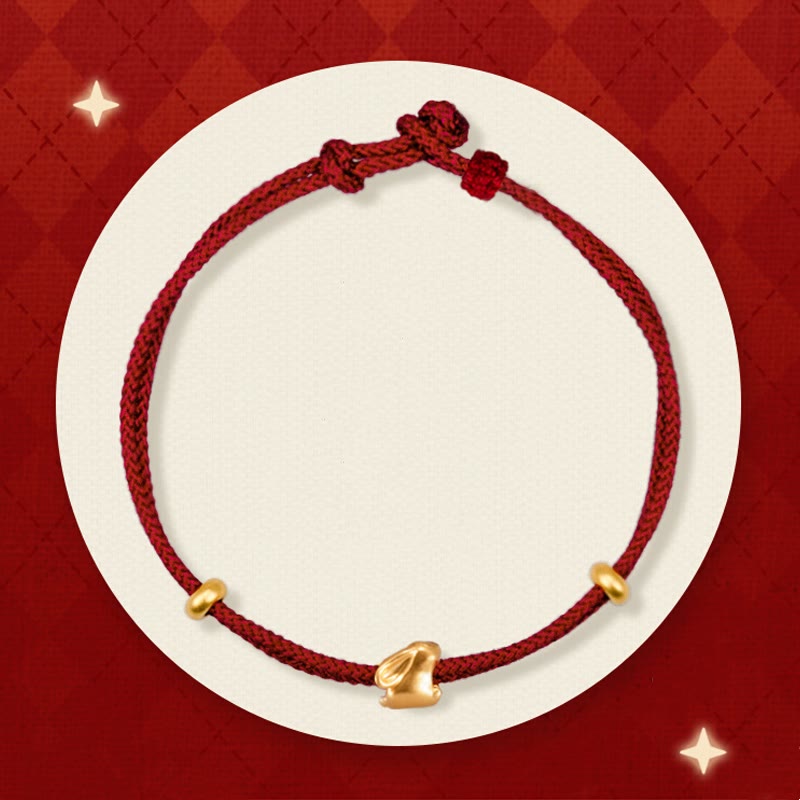 Wear FengShui 999 Gold Small Lucky Rabbit Osmanthus Design Handmade Luck Braided Rope Bracelet