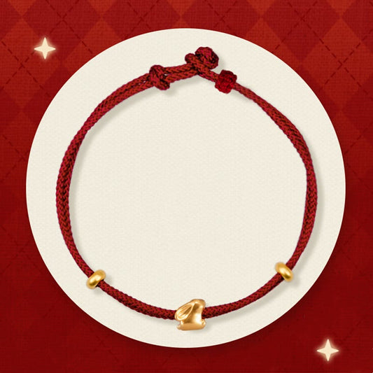 Wear FengShui 999 Gold Small Lucky Rabbit Osmanthus Design Handmade Luck Braided Rope Bracelet