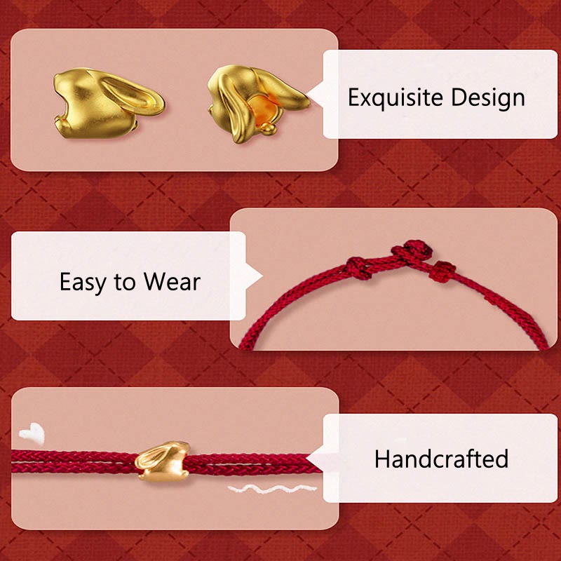 Wear FengShui 999 Gold Small Lucky Rabbit Osmanthus Design Handmade Luck Braided Rope Bracelet