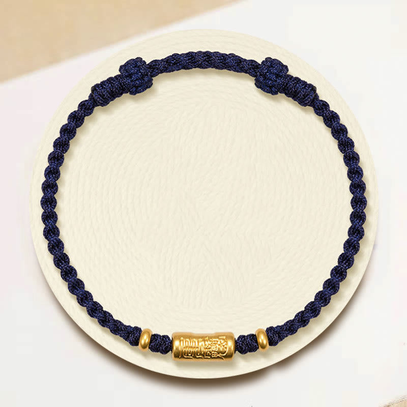 Wear FengShui 999 Gold Good Luck Amulet Carved Design Handmade Strength Braided Rope Bracelet
