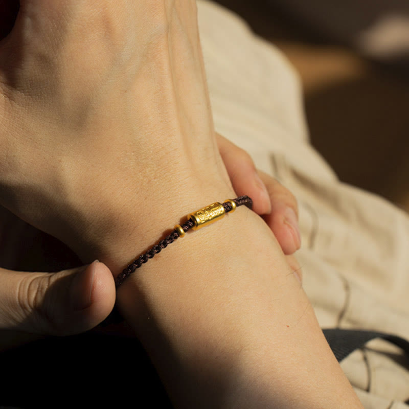 Wear FengShui 999 Gold Good Luck Amulet Carved Design Handmade Strength Braided Rope Bracelet
