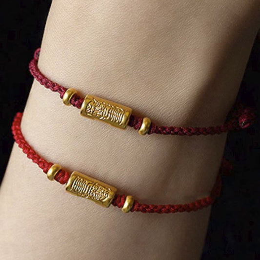 Wear FengShui 999 Gold Good Luck Amulet Carved Design Handmade Strength Braided Rope Bracelet