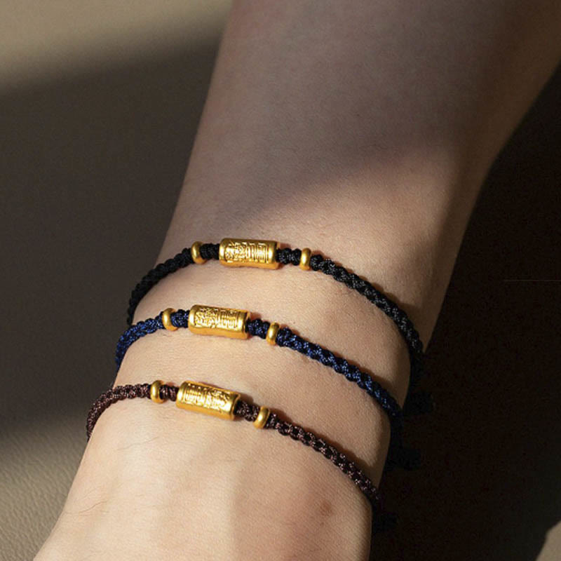 Wear FengShui 999 Gold Good Luck Amulet Carved Design Handmade Strength Braided Rope Bracelet