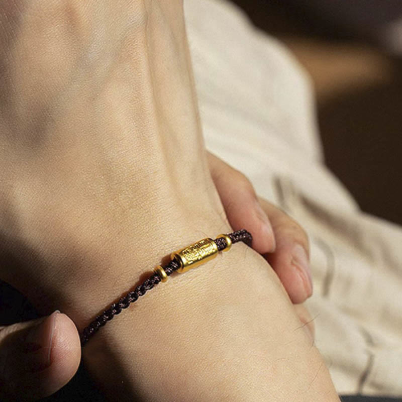 Wear FengShui 999 Gold Good Luck Amulet Carved Design Handmade Strength Braided Rope Bracelet