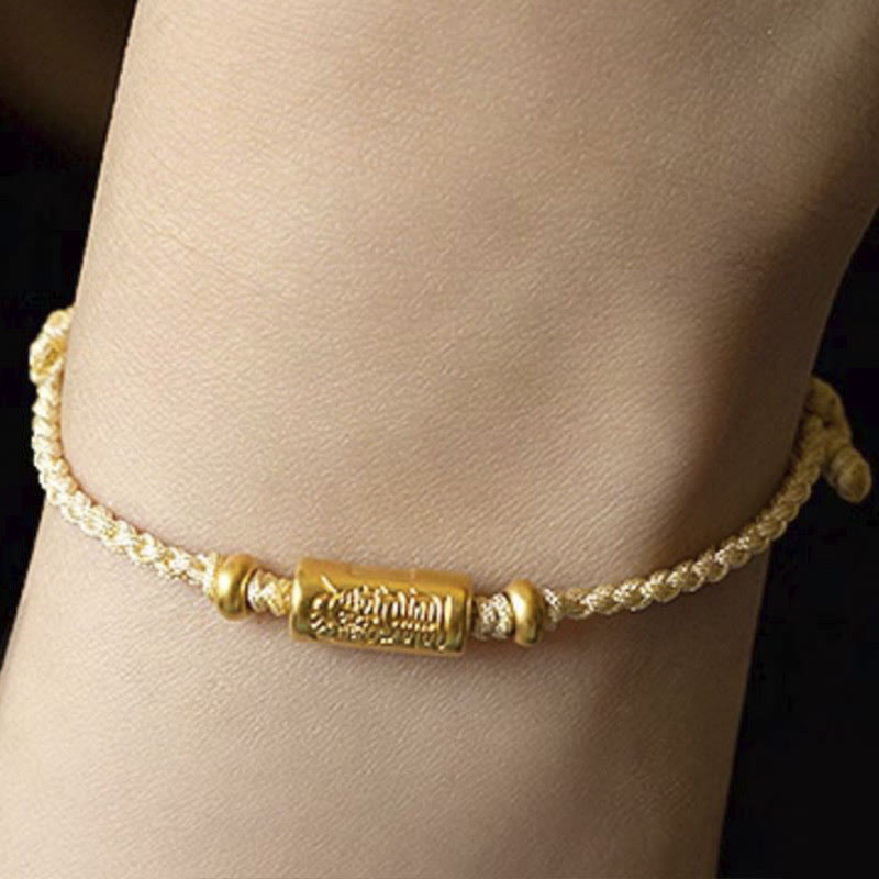 Wear FengShui 999 Gold Good Luck Amulet Carved Design Handmade Strength Braided Rope Bracelet