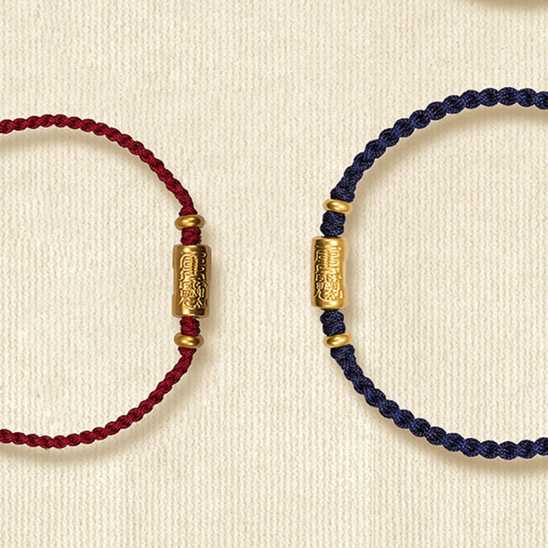 Wear FengShui 999 Gold Good Luck Amulet Carved Design Handmade Strength Braided Rope Bracelet