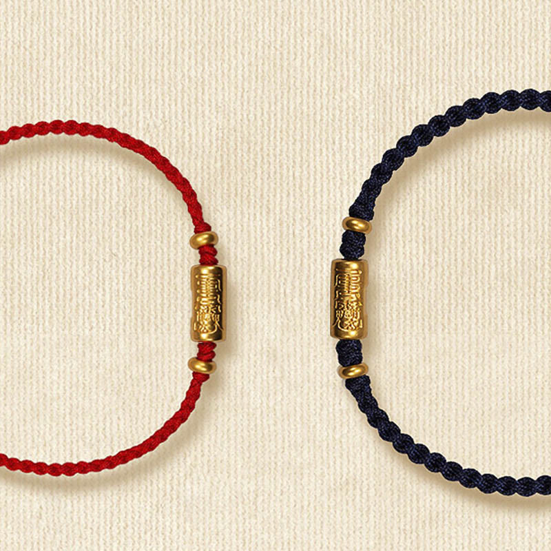 Wear FengShui 999 Gold Good Luck Amulet Carved Design Handmade Strength Braided Rope Bracelet
