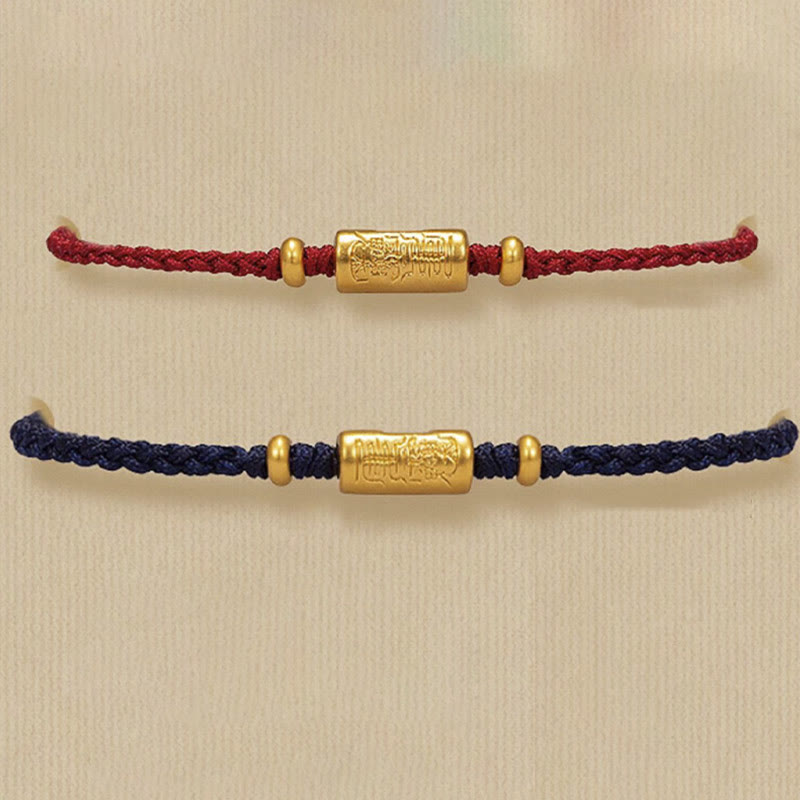Wear FengShui 999 Gold Good Luck Amulet Carved Design Handmade Strength Braided Rope Bracelet