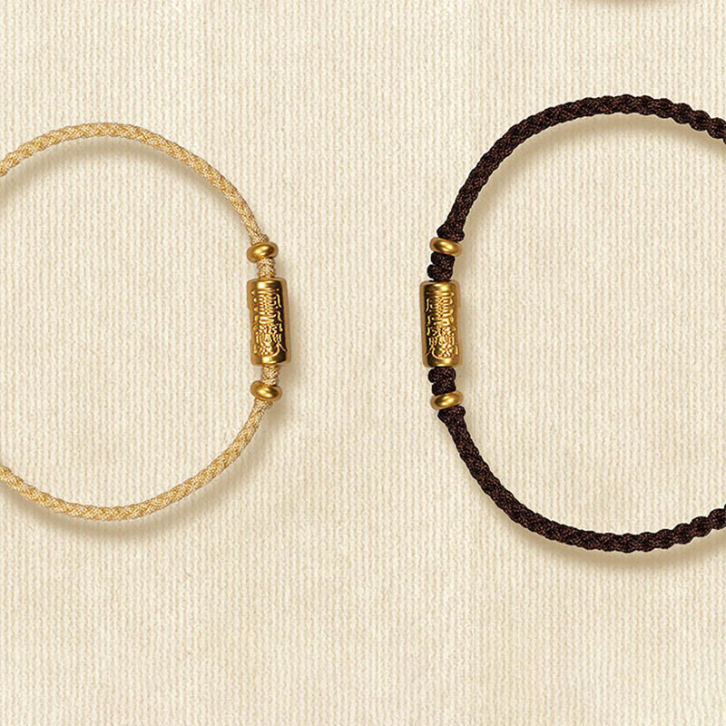 Wear FengShui 999 Gold Good Luck Amulet Carved Design Handmade Strength Braided Rope Bracelet