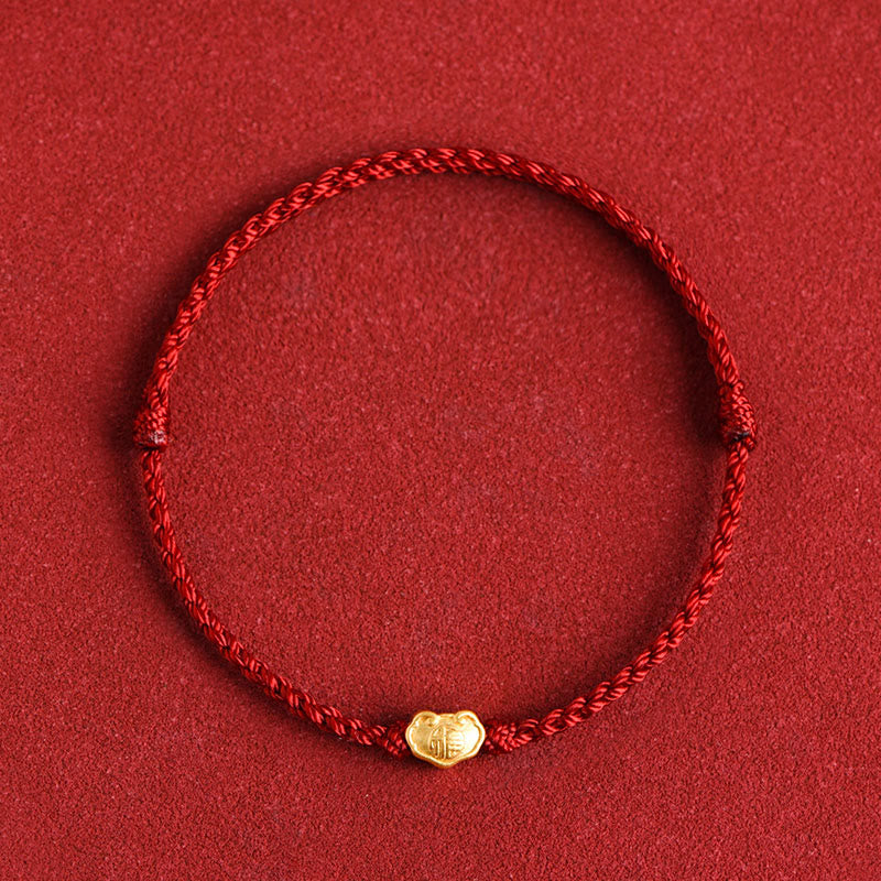 Wear FengShui 999 Gold Chinese Lock Charm Fu Character Protection Handmade Rope Bracelet