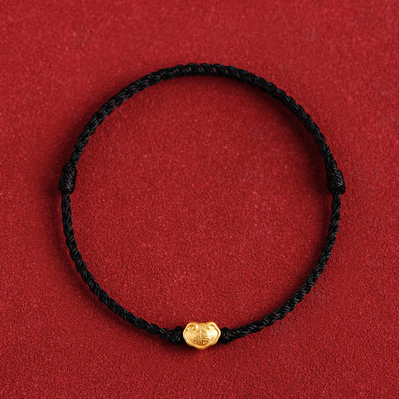 Wear FengShui 999 Gold Chinese Lock Charm Fu Character Protection Handmade Rope Bracelet