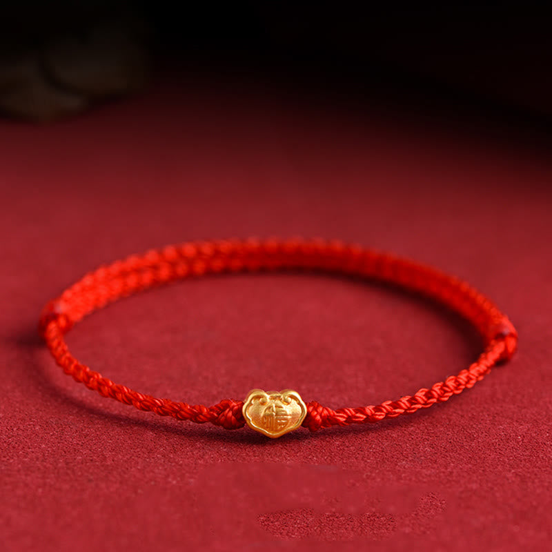 Wear FengShui 999 Gold Chinese Lock Charm Fu Character Protection Handmade Rope Bracelet