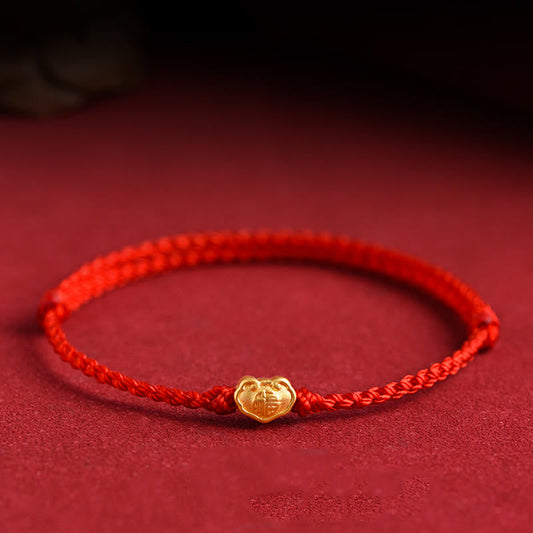 Wear FengShui 999 Gold Chinese Lock Charm Fu Character Protection Handmade Rope Bracelet