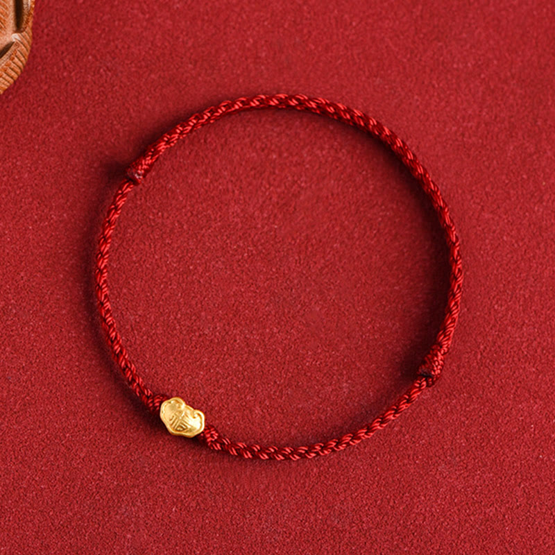 Wear FengShui 999 Gold Chinese Lock Charm Fu Character Protection Handmade Rope Bracelet