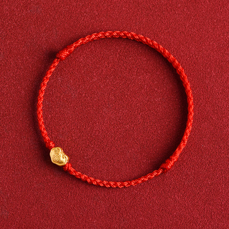 Wear FengShui 999 Gold Chinese Lock Charm Fu Character Protection Handmade Rope Bracelet