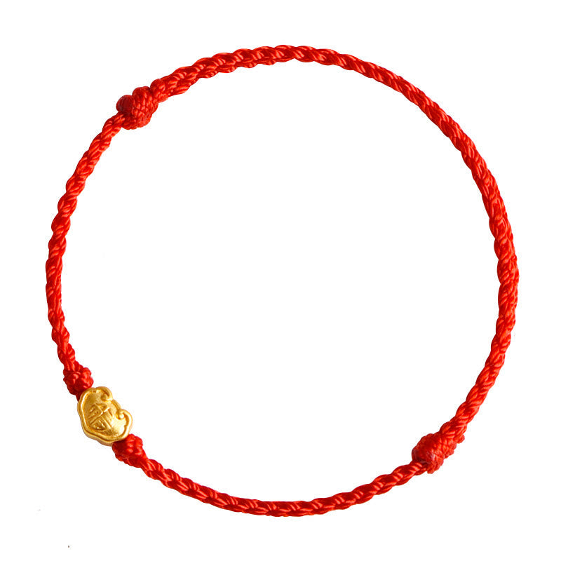Wear FengShui 999 Gold Chinese Lock Charm Fu Character Protection Handmade Rope Bracelet