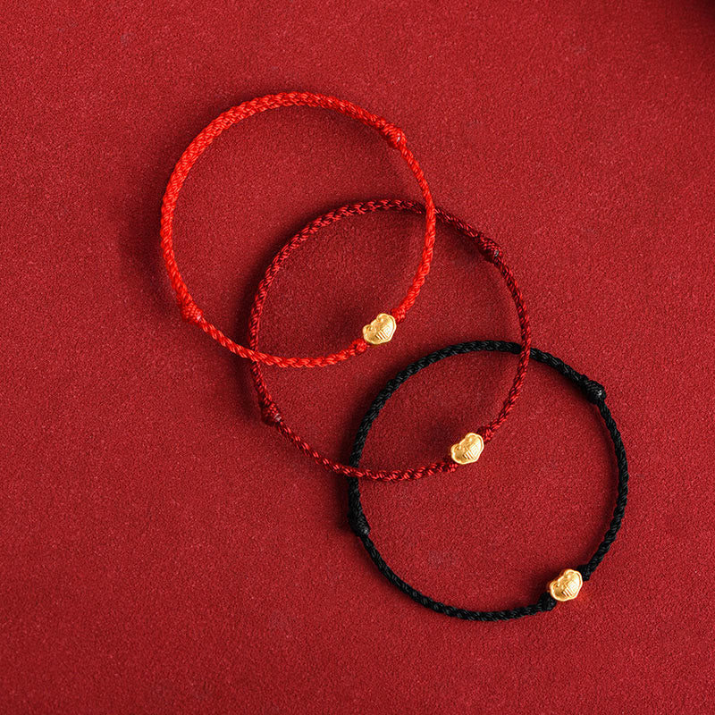 Wear FengShui 999 Gold Chinese Lock Charm Fu Character Protection Handmade Rope Bracelet