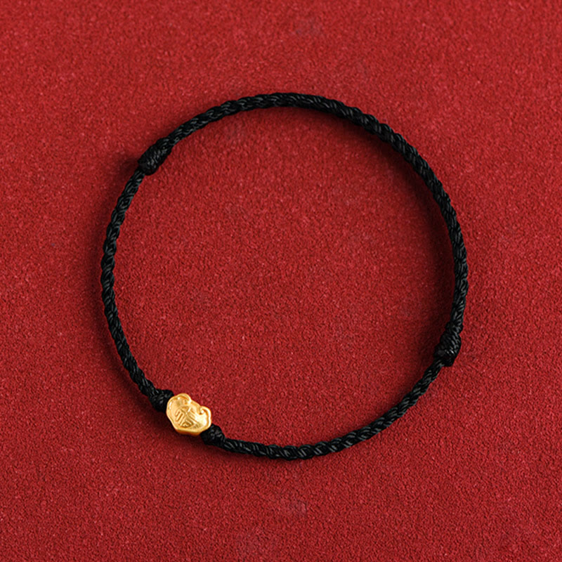 Wear FengShui 999 Gold Chinese Lock Charm Fu Character Protection Handmade Rope Bracelet