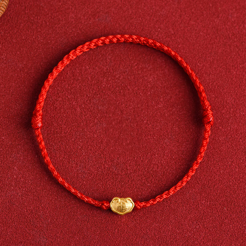 Wear FengShui 999 Gold Chinese Lock Charm Fu Character Protection Handmade Rope Bracelet