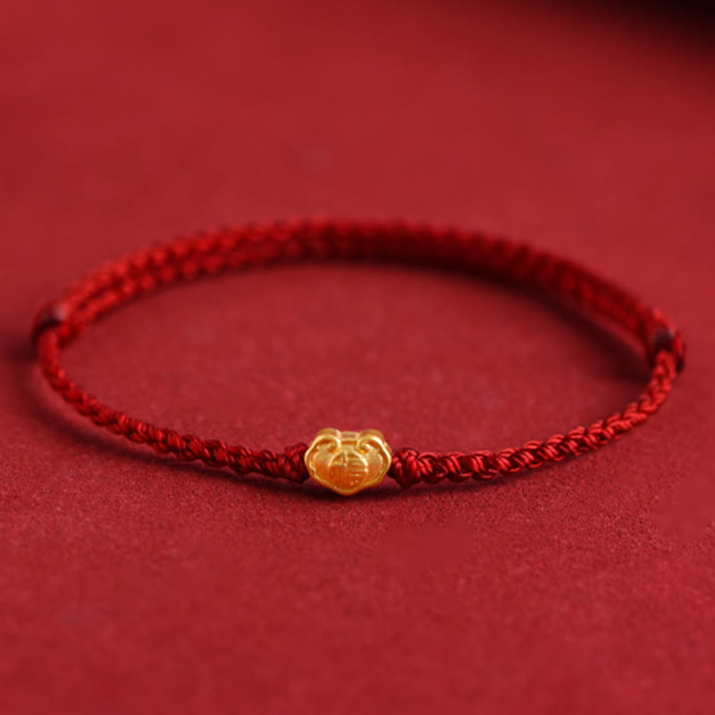 Wear FengShui 999 Gold Chinese Lock Charm Fu Character Protection Handmade Rope Bracelet