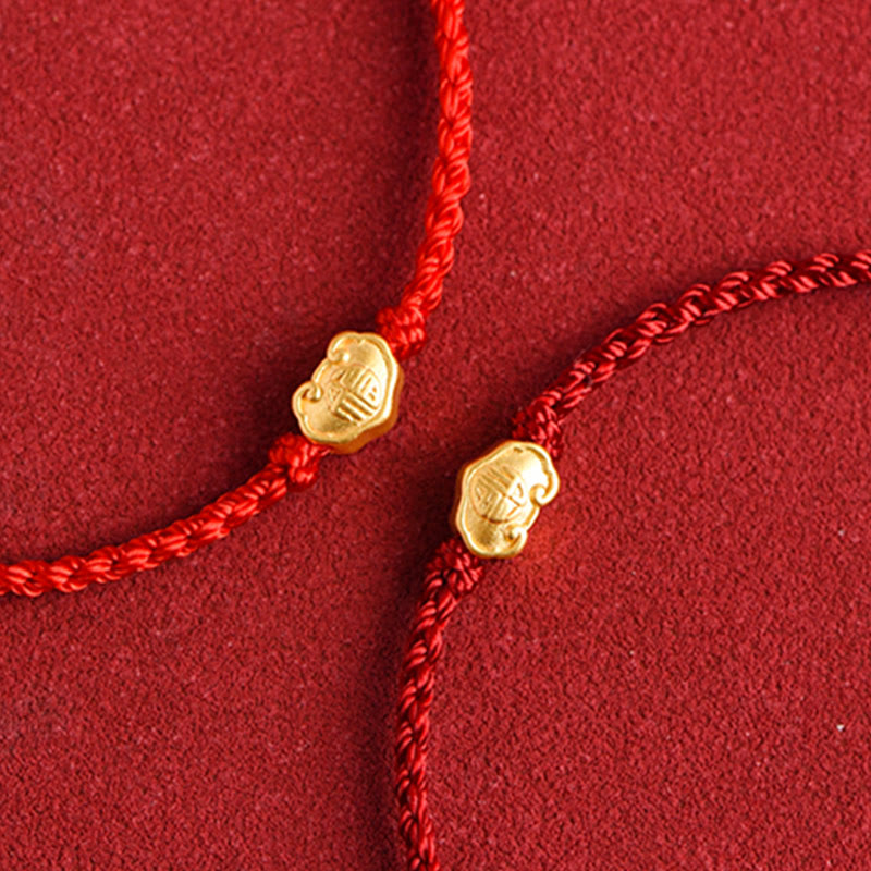 Wear FengShui 999 Gold Chinese Lock Charm Fu Character Protection Handmade Rope Bracelet