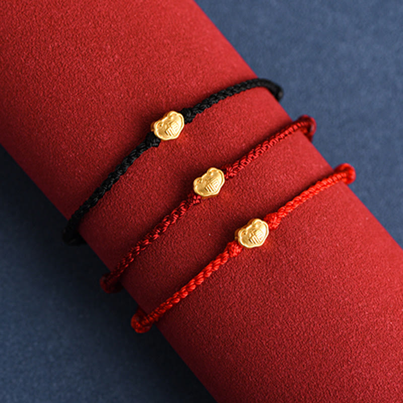 Wear FengShui 999 Gold Chinese Lock Charm Fu Character Protection Handmade Rope Bracelet