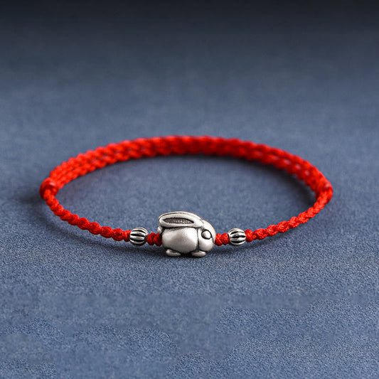 Wear FengShui Handmade 999 Sterling Silver Rabbit Luck Rope Bracelet Anklet
